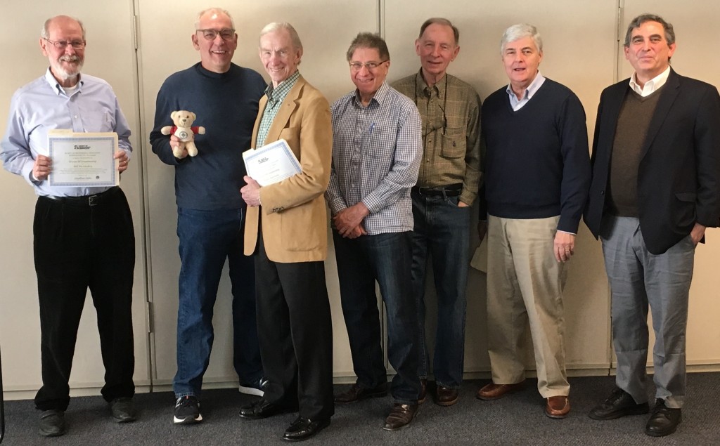 Membership longevity certificates went to (from left) Bill McCloskey (30 years), Dan Kubiske (30 years), Bruce Harrison (65 years), Kenneth Jost (45 years), Hank Wieland (52 years), Steve Taylor (15 years) and Randy Showstack (20 years).