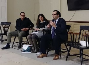 Panelists, from right: Raza Ahmad Rumi, director of Park Center for Independent Media at Ithaca College and an editor of the Daily Times English-language Pakistani newspaper; moderator and DC Pro Foreign Press Liaison Committee co-chair Selma Khenissi; and Mahir Zeynalov, chief editor of The Globe Post. Photo by April Bethea