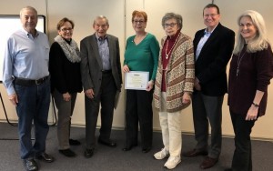 Honored at the Jan. 26, 2019, SPJ DC Pro Chapter Membership Appreciation meeting in Bethesda, Maryland for their SPJ membership milestones were (from left to right) Frank Aukofer (60 years), Sue Kopen Katcef (45 years), David Mazie (65 years), Stephenie Overman (30 years), Maurine Beasley (40 years), Jim Schoonmaker (45 years), and Sandy Kozel (45 years).